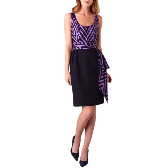 Milly of New York NWT Marcela Purple & Navy Print Silk Sheath Y2k Dress Size 8 - Picture 3 of 10